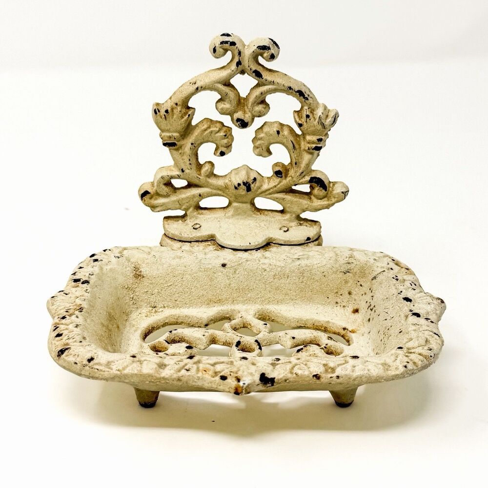 Antique Cast Iron Soap Dish Holder Victorian Ornate Scrollwork Farmhouse Bath